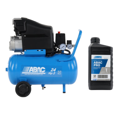 Compressore Pole position L20- 2Hp, 24litri, 220 litri/minuto + Olio per compressori a pistone PRO, 1 litro Abac