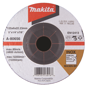 A-80656 Disco abrasivo Ø 125 x 6 mm, WA36N, Metallo, Inox Makita
