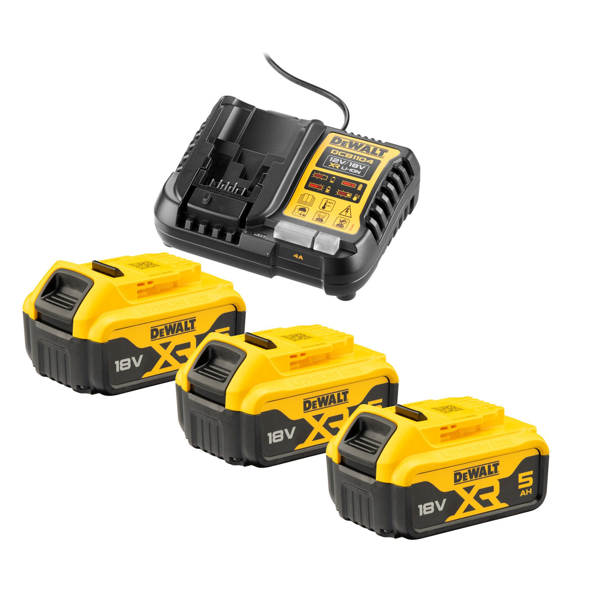 Kit 3 Batterie XR 18V 5Ah + Caricabatteria DeWalt DCB1104P3-QW