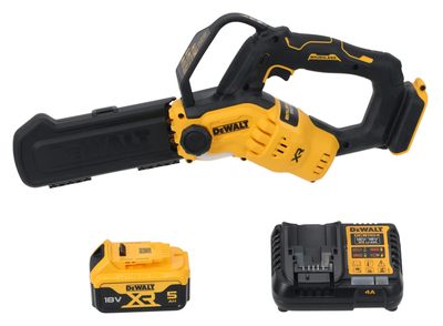 Elettrosega a catena per potatura 20 cm XR 18V motore BRUSHLESS, lunghezza barra 20 cm,: 1 batteria XR 18V 5Ah, caricabatterie, coprilama, DeWalt