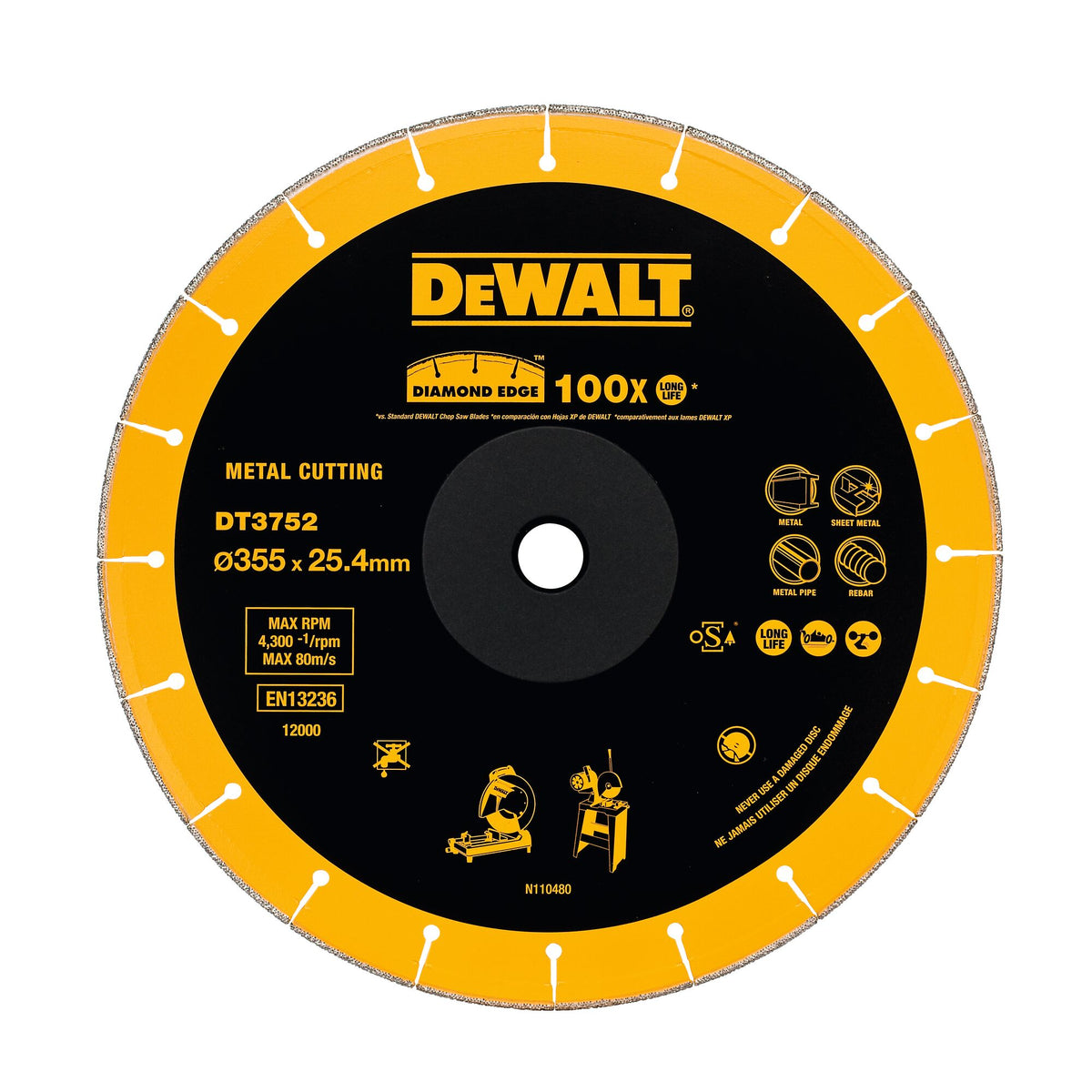 Disco diamantato diametro 355mm foro 25.4mm per tagli su metalli DeWalt