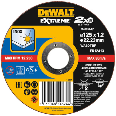 Disco extreme bonded taglio sottile 125MM X 1,2MM X 22,23MM DT43934-QZ DeWalt