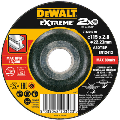 Extreme bonded disc cutting 115MM X 3.0MM X 22.23MM - DT43940-QZ DeWalt