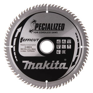 E-08919 Lama per sega circolare, Efficut T.C.T, 216 x 30 mm, 80 T